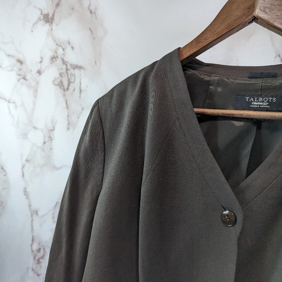 Talbots Blazer Womens 22W 3X Brown Linen One Button Jacket Petite Pocket Stretch - Picture 2 of 12